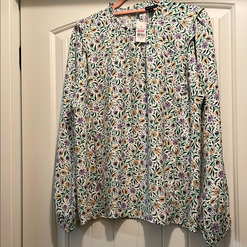 Ann Taylor Floral Blouse - Green, Purple, Yellow